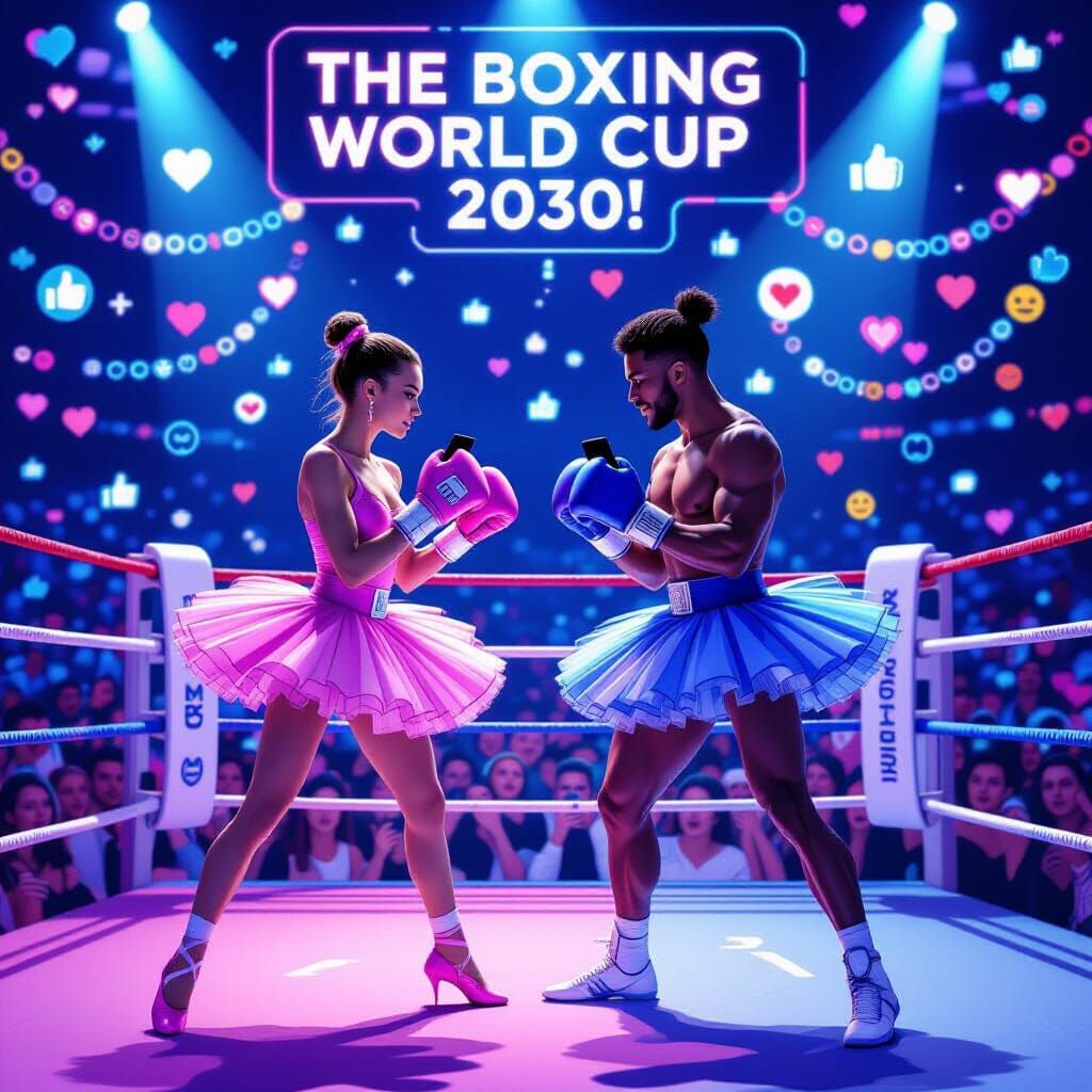 Futuristic Boxing Match with Dancers and Smartphones