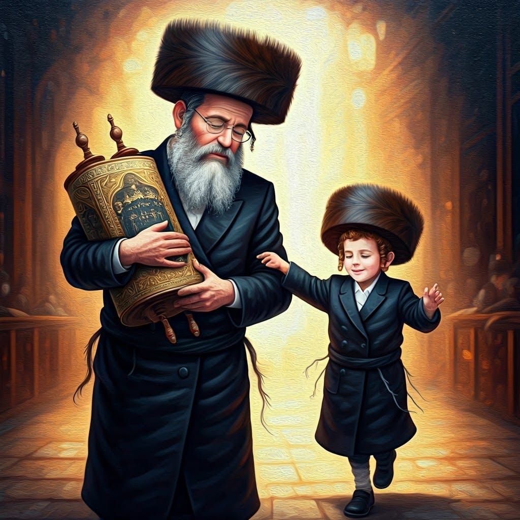 Joyful Hasidic Celebration in Chagall-esque Style