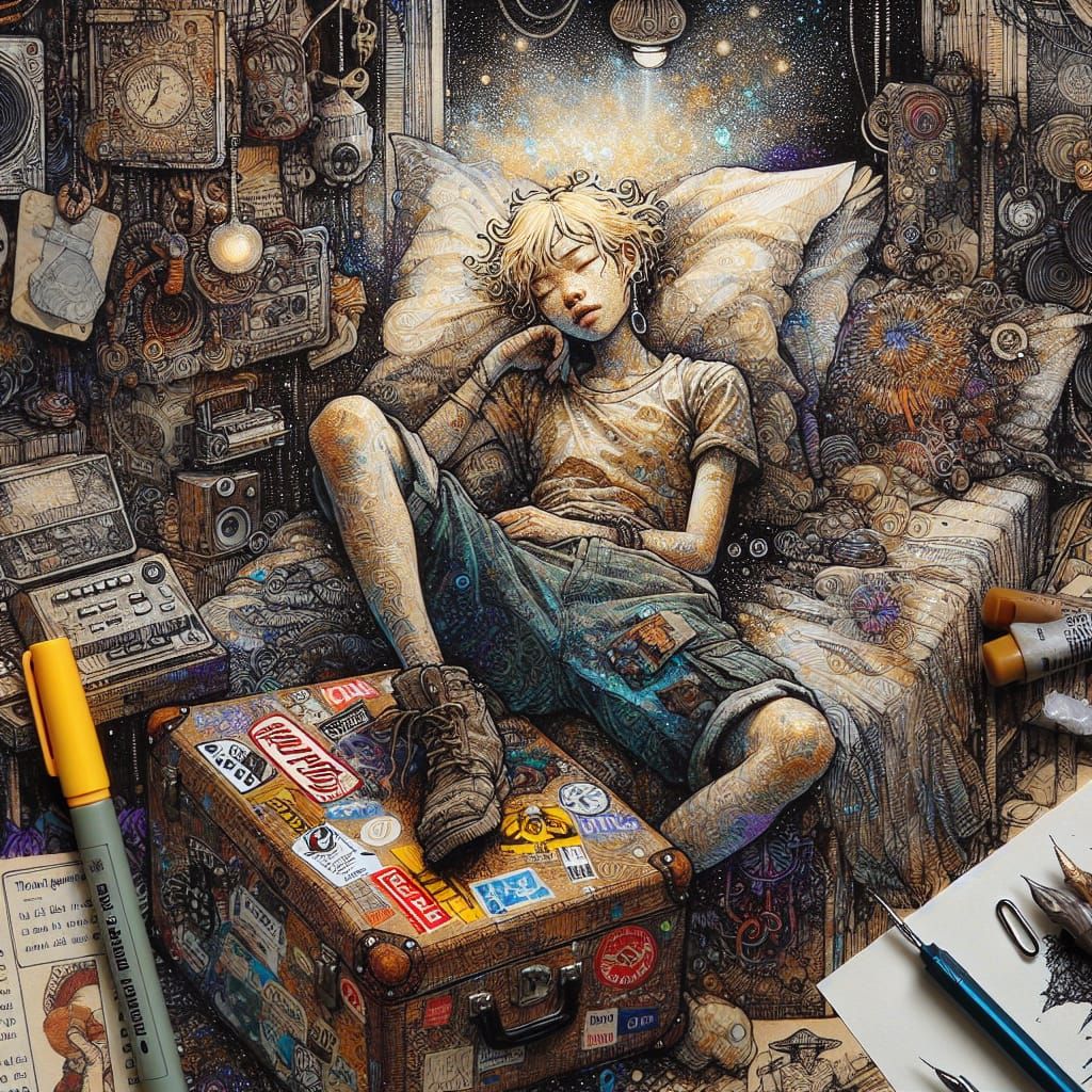 Vietnamese Woman Sleeping: Ink and Quill Drawing