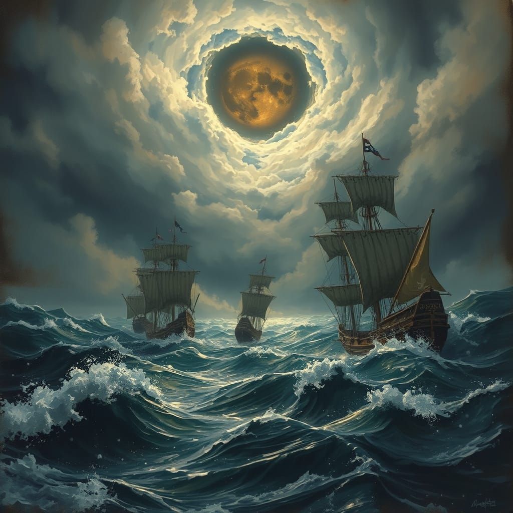 Pirate Ships in Storm, Dystopian Digital Art