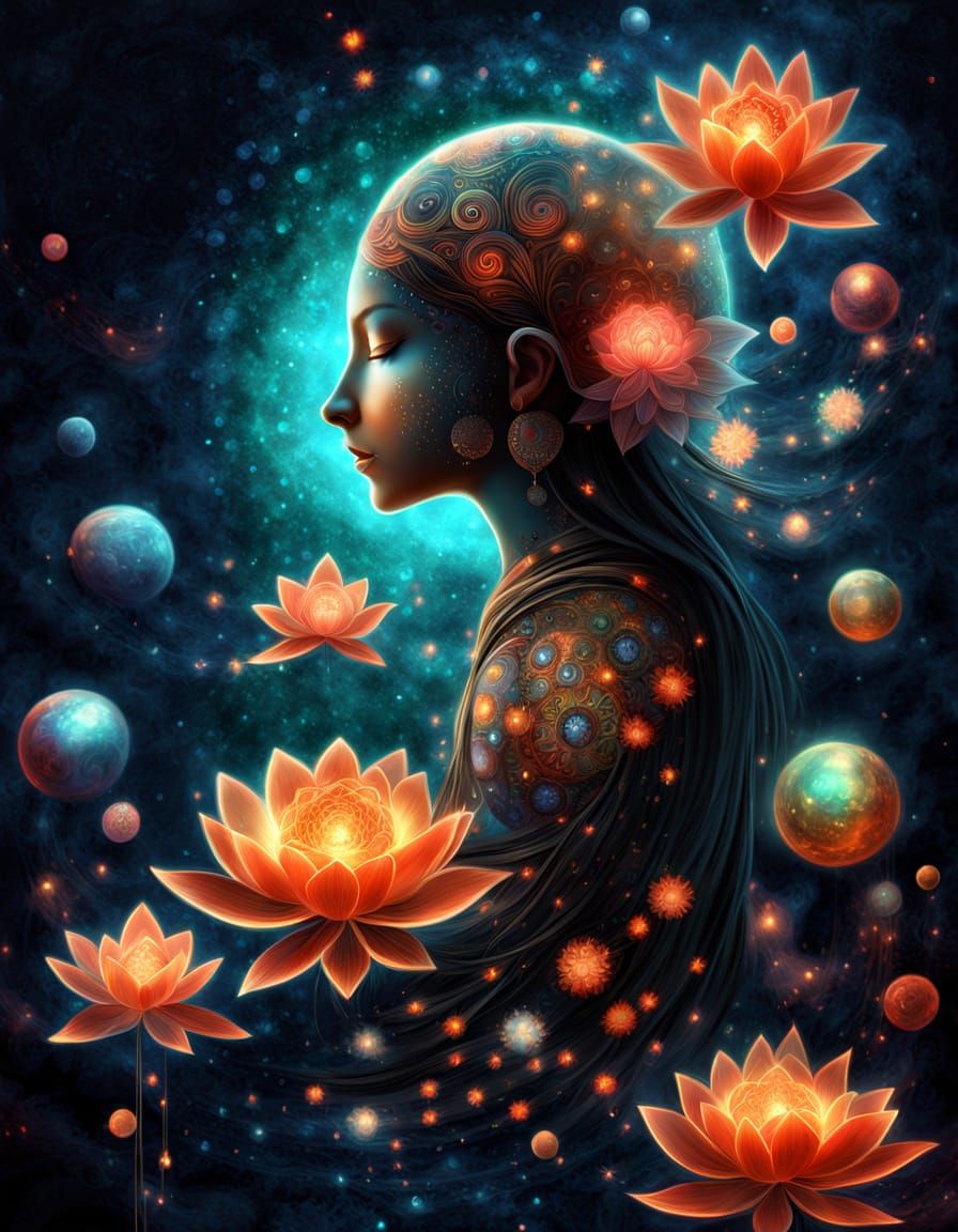 Celestial Shrine Maiden in Vibrant Digital Oil Painting