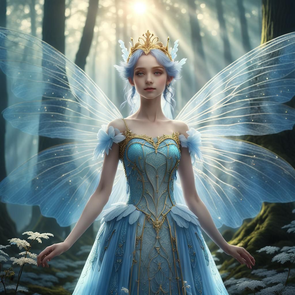 Fairy Queen in Cloud Blue Dress, 3D Anime Art