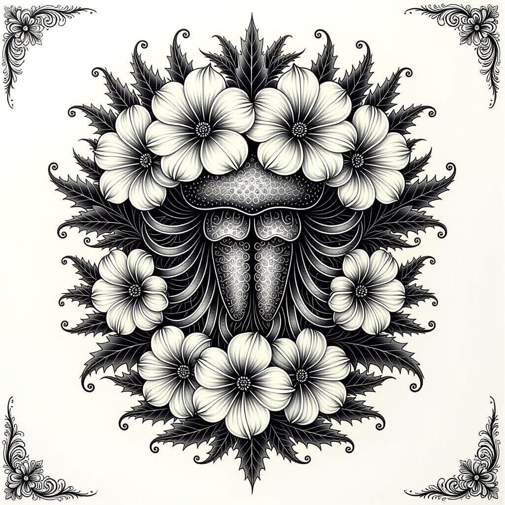 Jellyfish Tattoo with Exotic Flowers in Tattoo Style