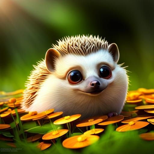 Cute Polychromatic Hedgehog in Garden Setting