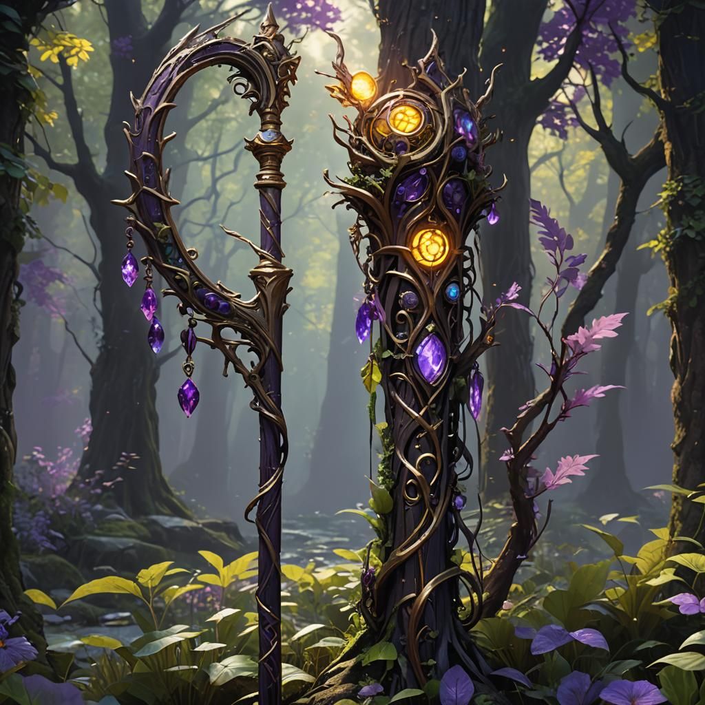 Fantasy Druid Staff in Dark Art Nouveau Style