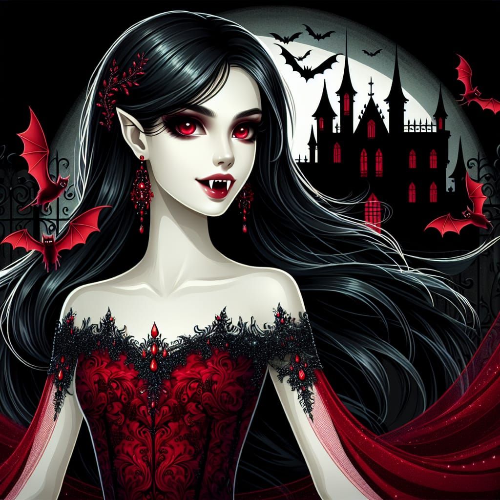 Young Vampire Lady in Gothic Castle Fantasy