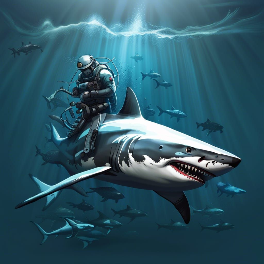 Cyborg Great White Shark: A Fusion of Nature and Tech