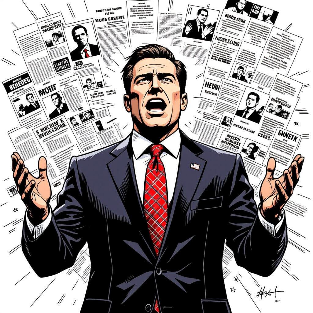 Politician Mid-Speech in Graphic Novel Style