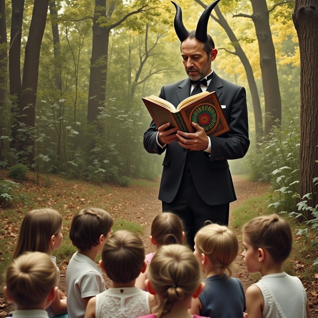 Satan's Forest Classroom: A Victorian-Style Illustration