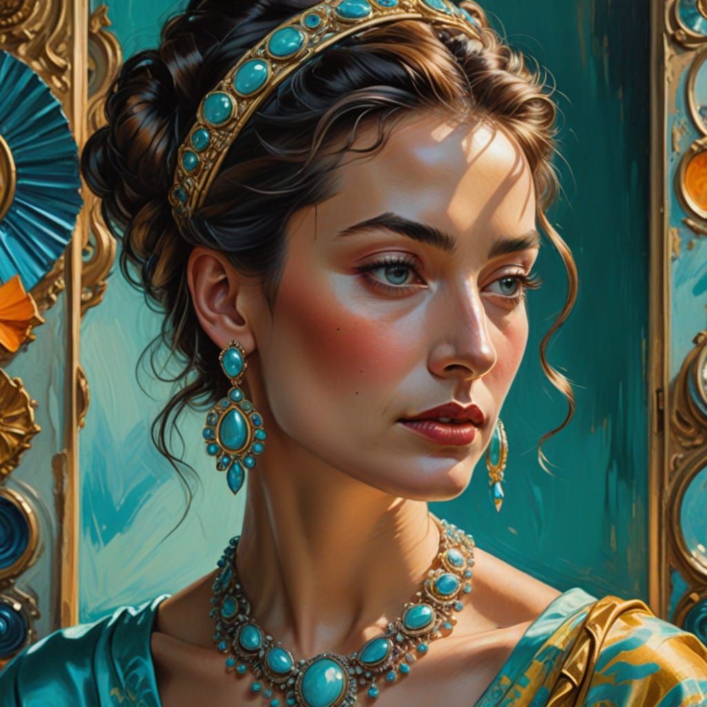 Elegant Woman Showcases Exquisite Turquoise and Silver Earri...