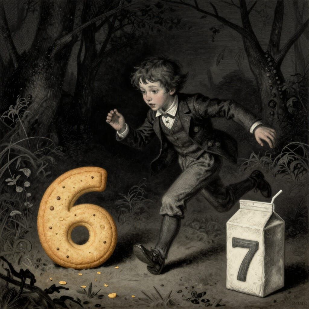 Child Chasing Number Six Cookie and Seven Milk