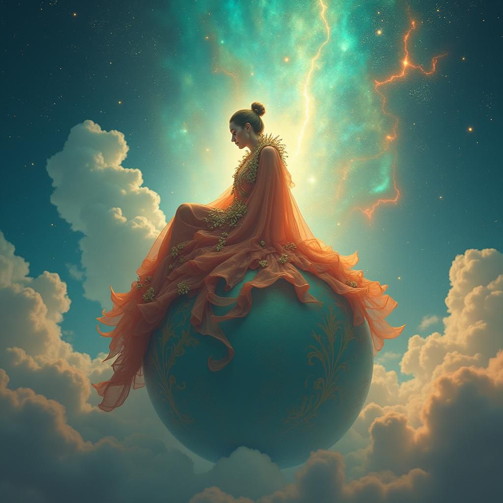 Regal Figure Atop Celestial Sphere in 8K