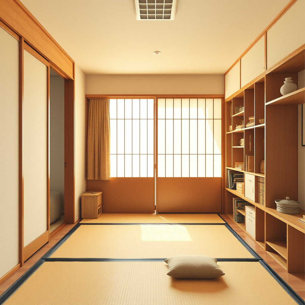 Tranquil Japanese Apartment Interior in Watercolor Style