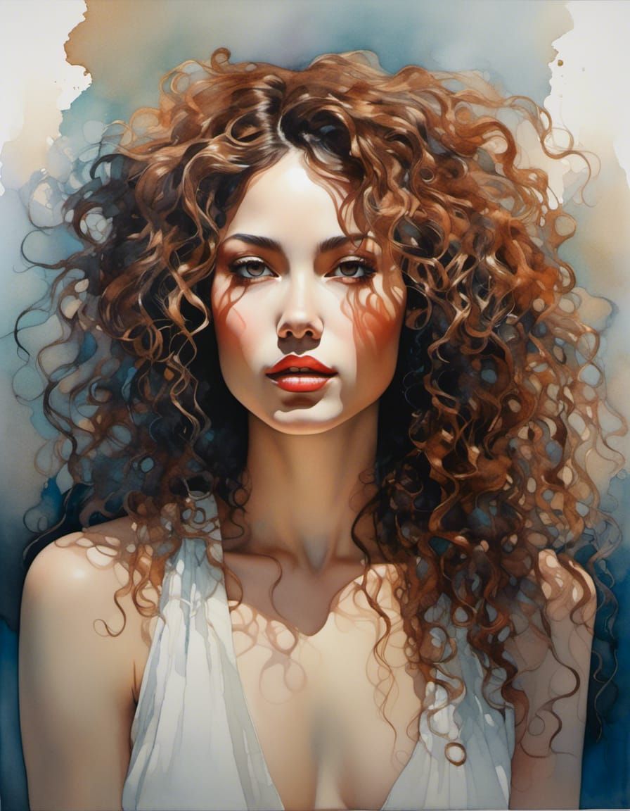 Beautiful Woman Portrait in Gouache and Watercolour Style