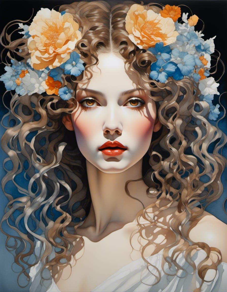 Beautiful Woman Portrait in Gouache and Watercolour