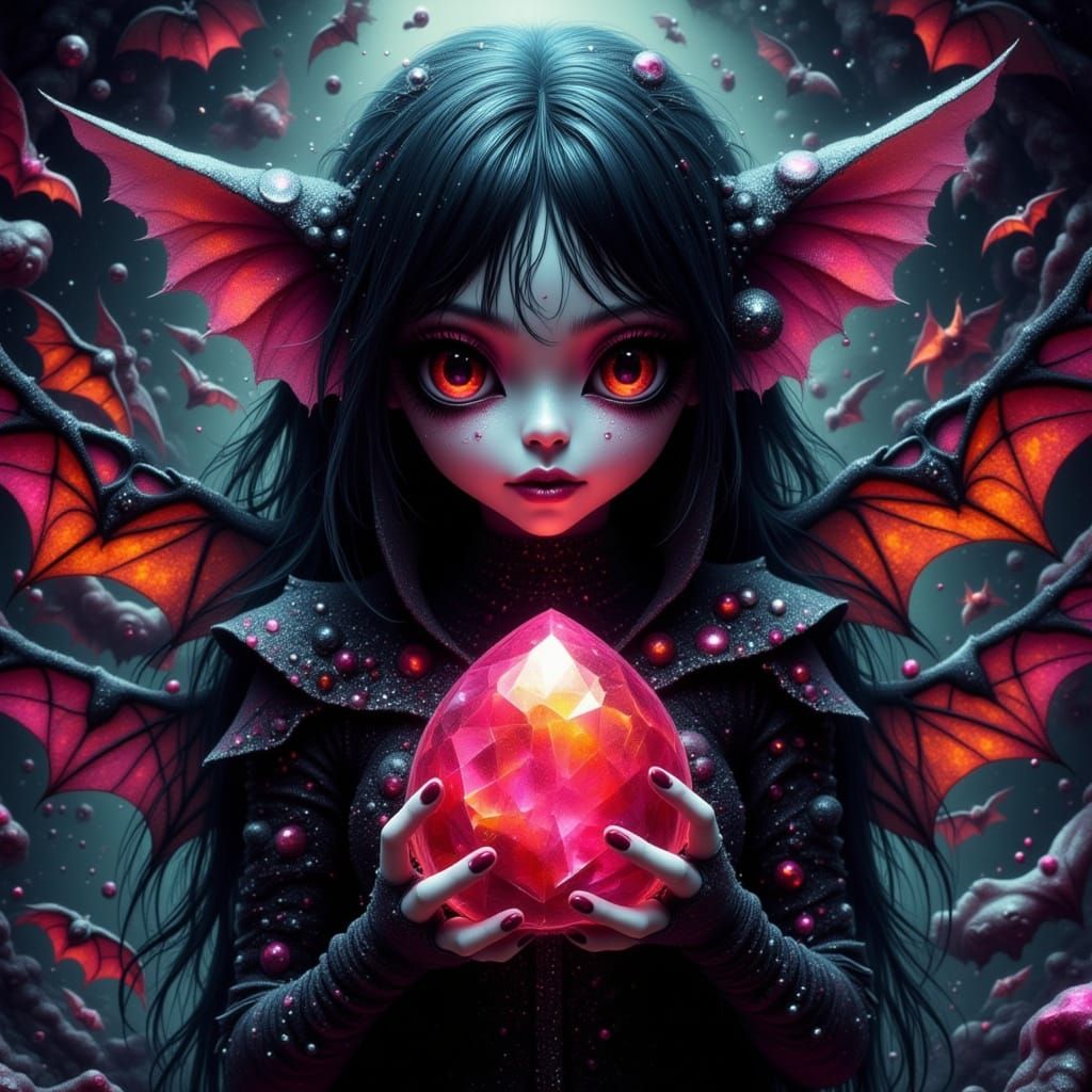 Surreal Fairy in Mystical Cave with Ruby