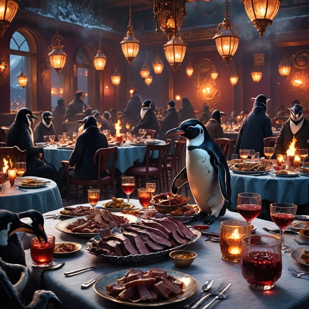 Penguin Feast: A Matte Painting Masterpiece