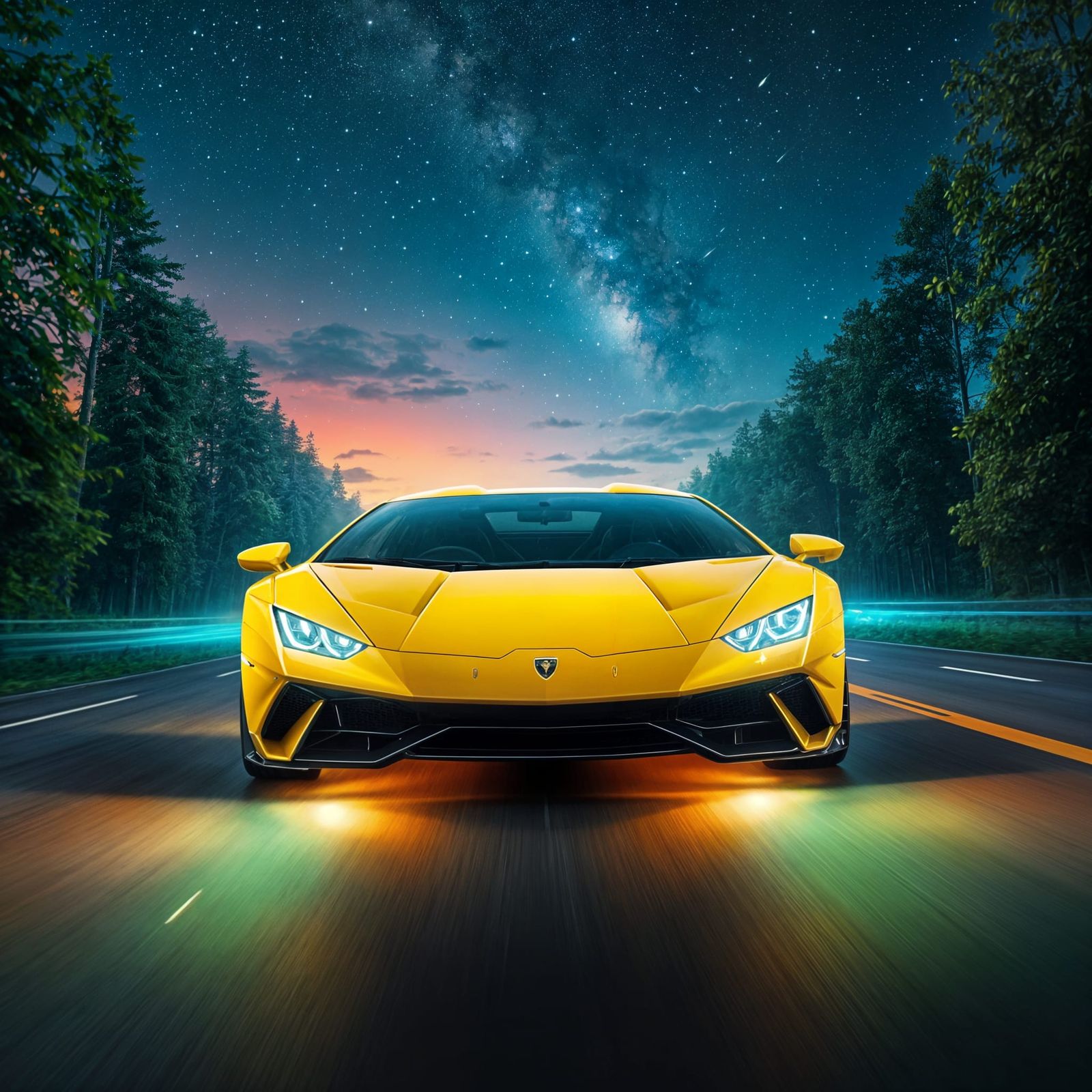 Futuristic Lamborghini Races Under Starry Sky