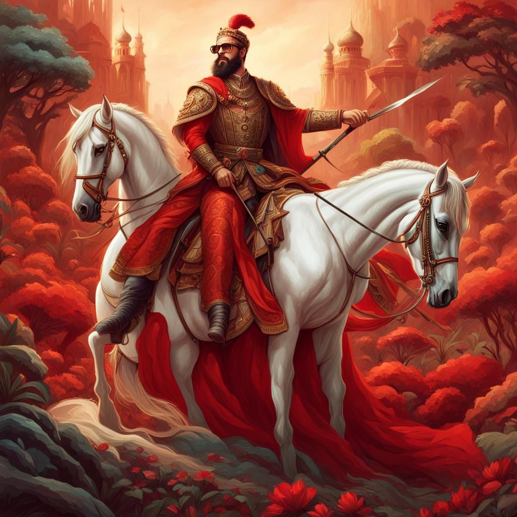 Man and Woman on White Horse, Fantasy Art