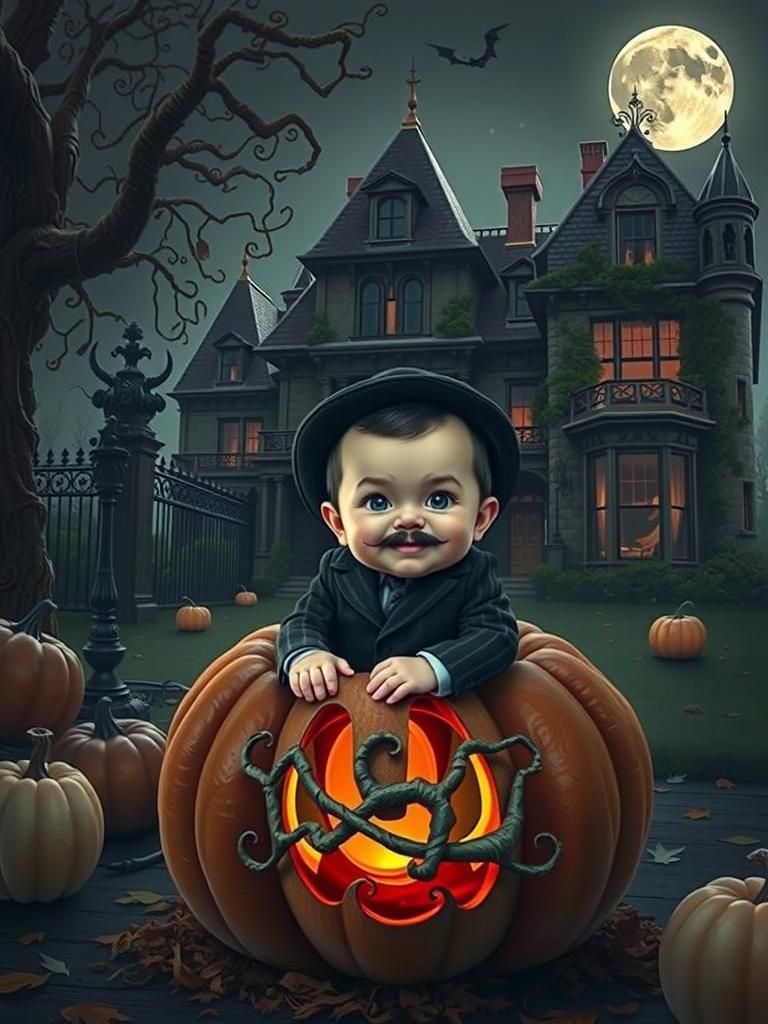 Eerie Baby in Pumpkin, Gothic Whimsical Photo