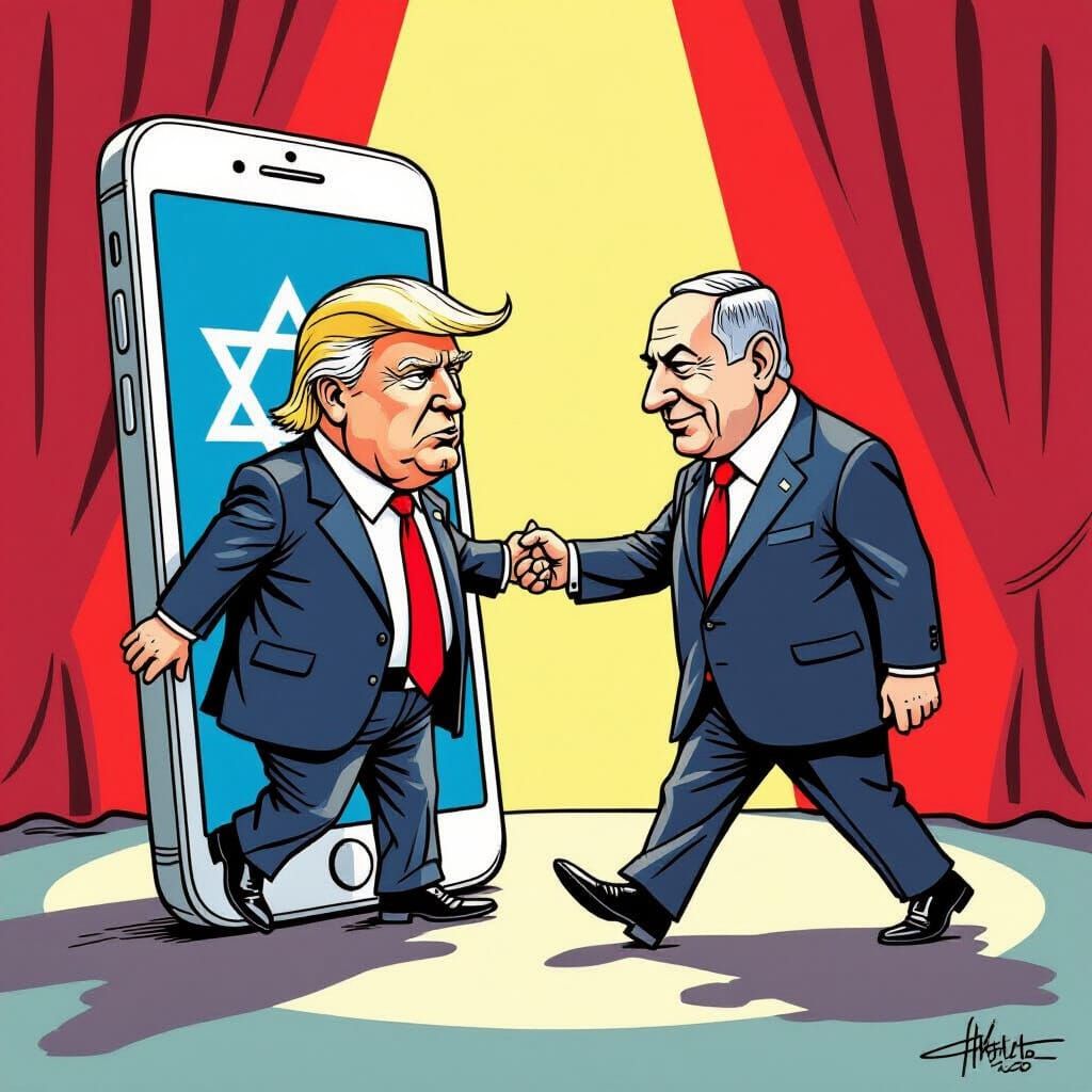 Trump and Netanyahu in Satirical Cartoon Style