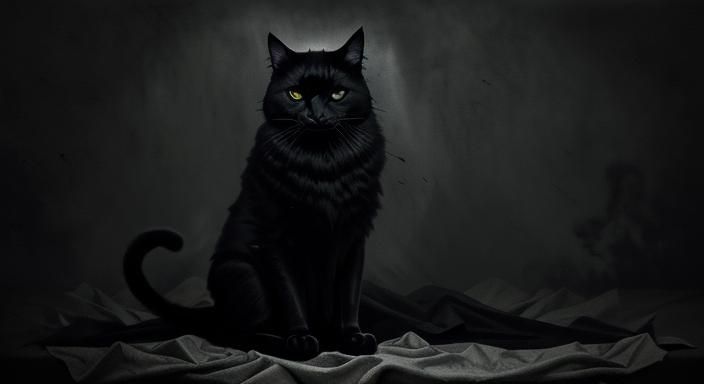 Surreal Black Cat with Mace in Dark Art Style