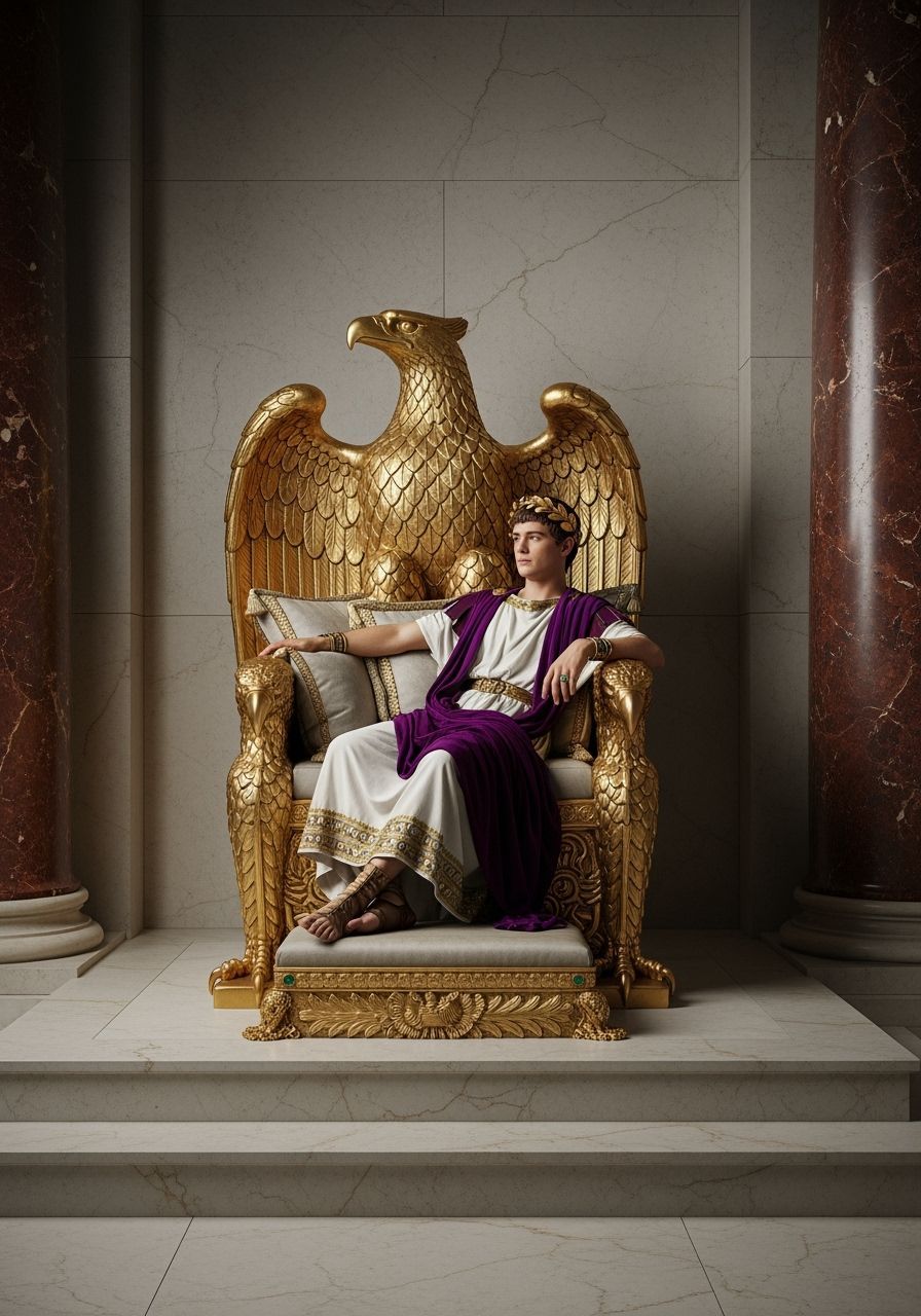 Emperor Nero on Eagle Throne in Opulent Palace