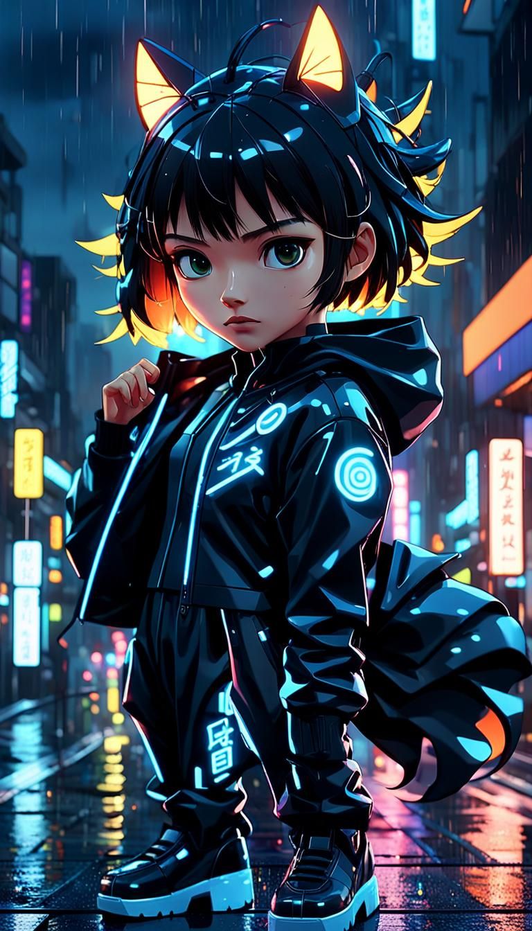 Japanese Manga Woman in Futuristic Cityscape