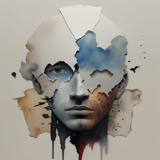 Abstract Human Silhouettes in Haunting Mixed-Media Art