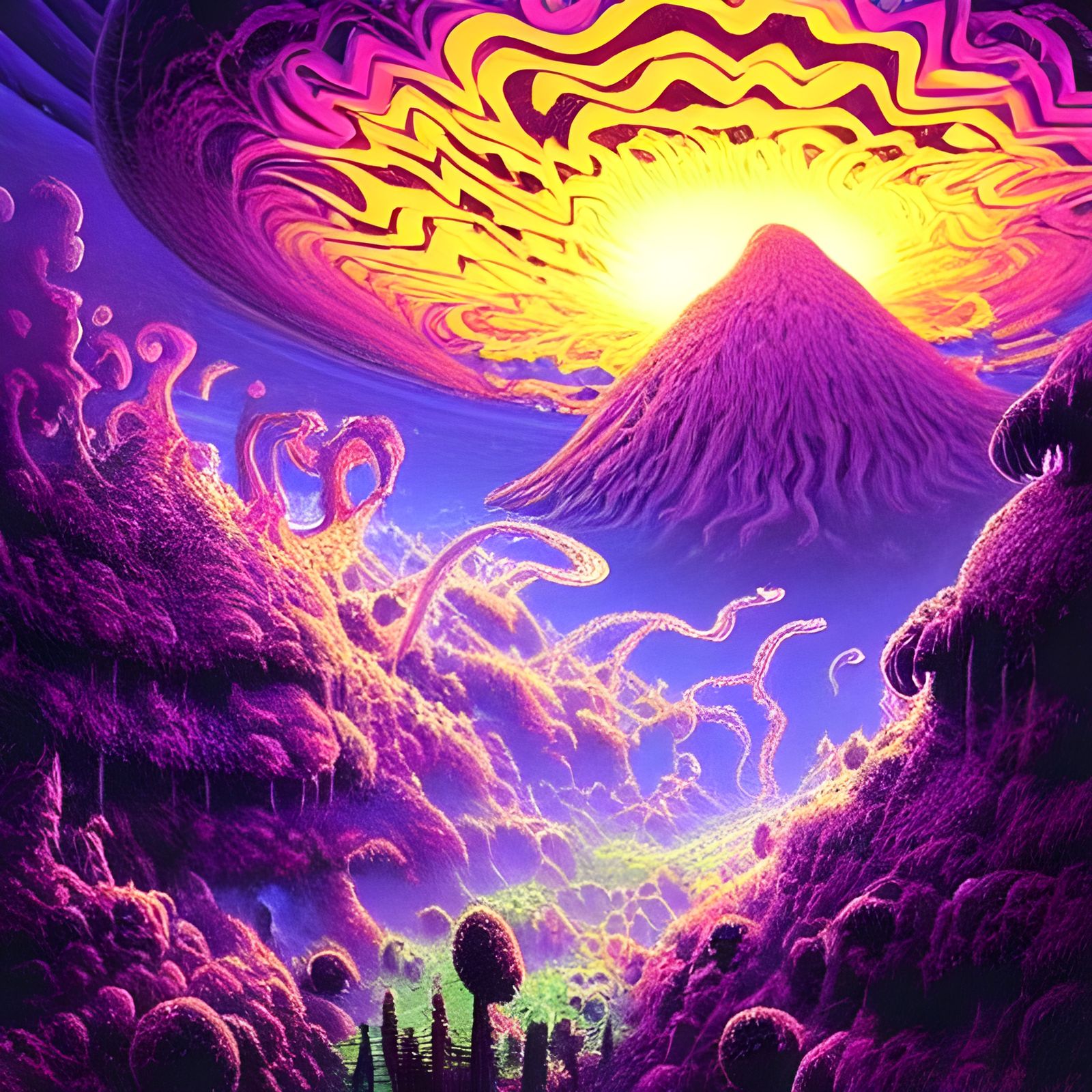 Cosmic Volcano Eruption in Synthwave Dreamscape