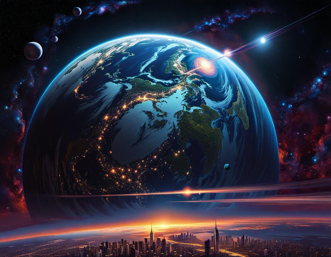 Civilized Planet View from Starship, Digital Painting