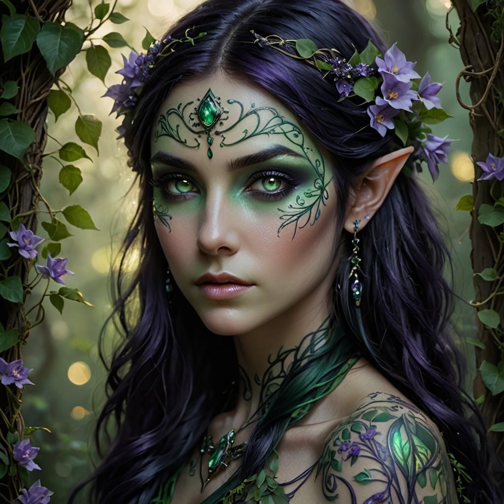 Ethereal Wood Elf Portrait in Pre-Raphaelite Style