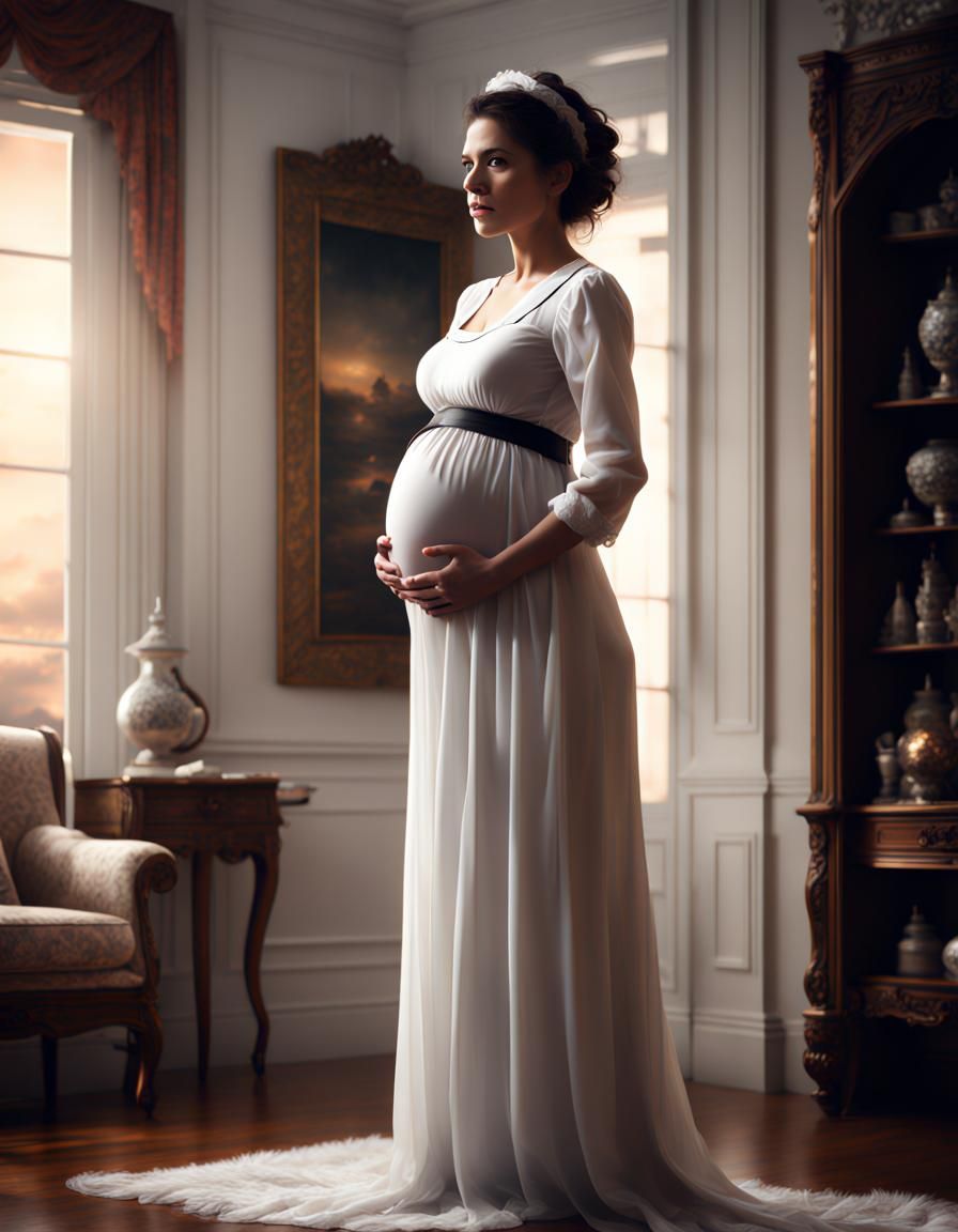 Pregnant Maid in White Dress: Digital Matte Painting