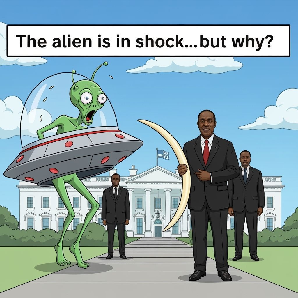 Shocked Alien Encounters President Holding Ivory Tusk