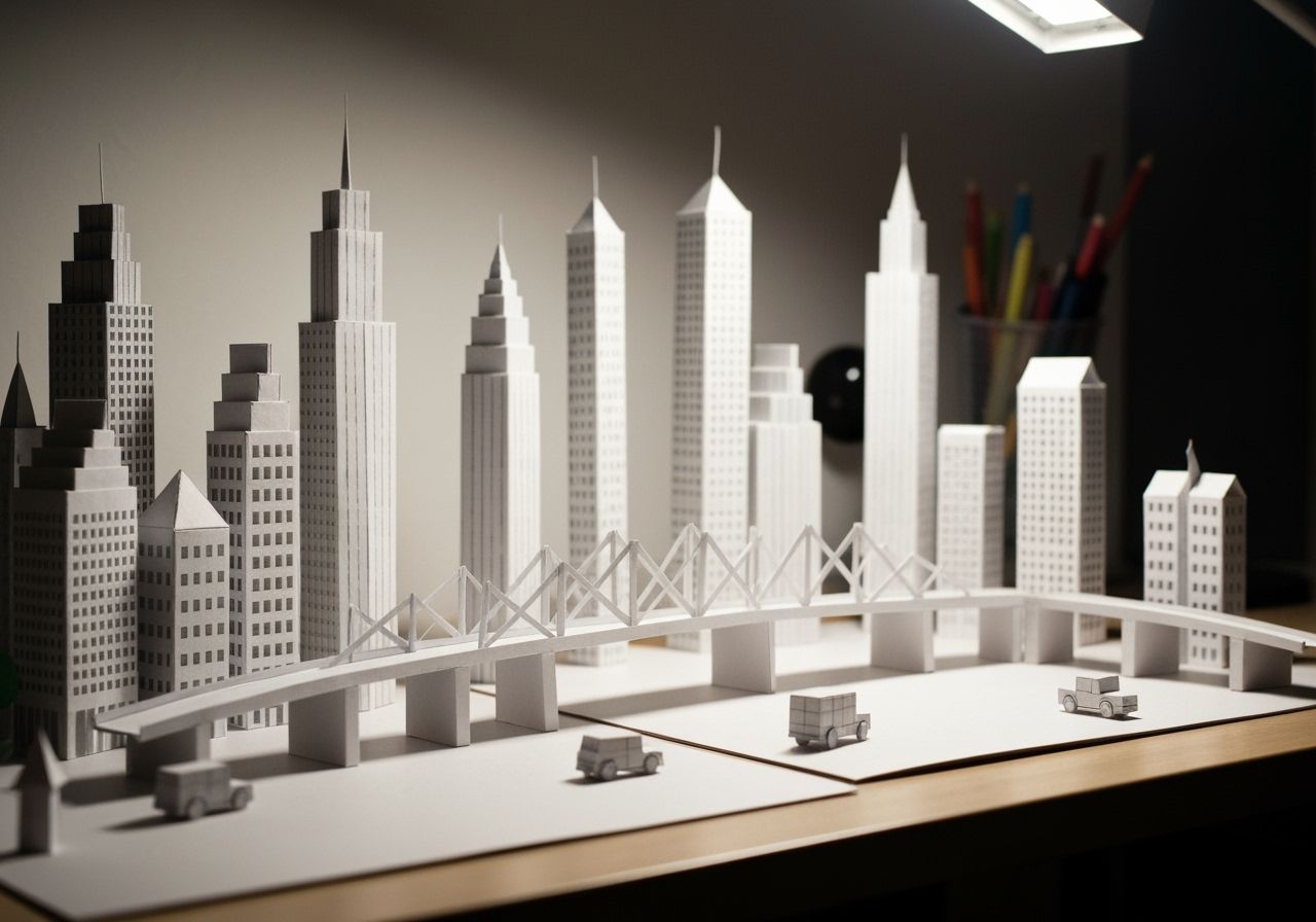 Whimsical Paper Cityscape on Desk