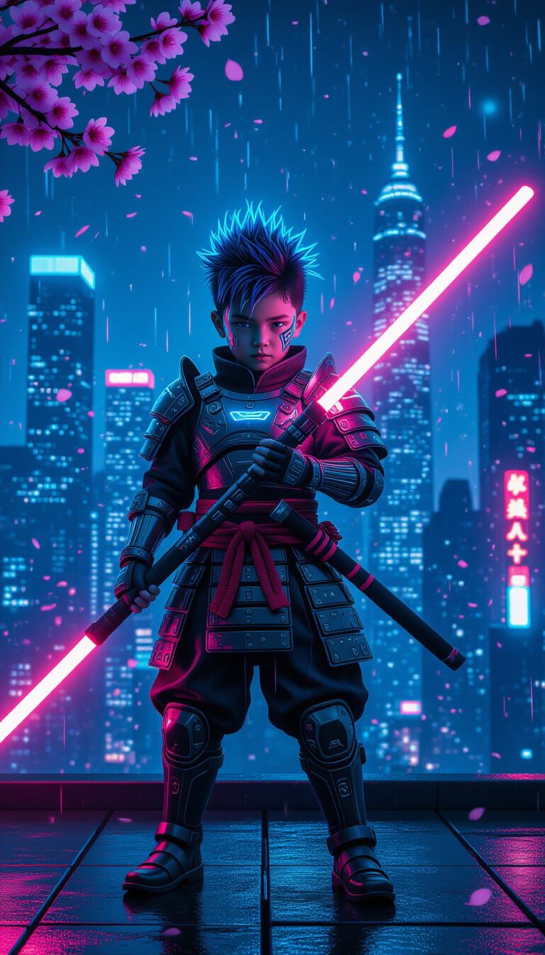 Cyber Samurai Boy with Laser Staff