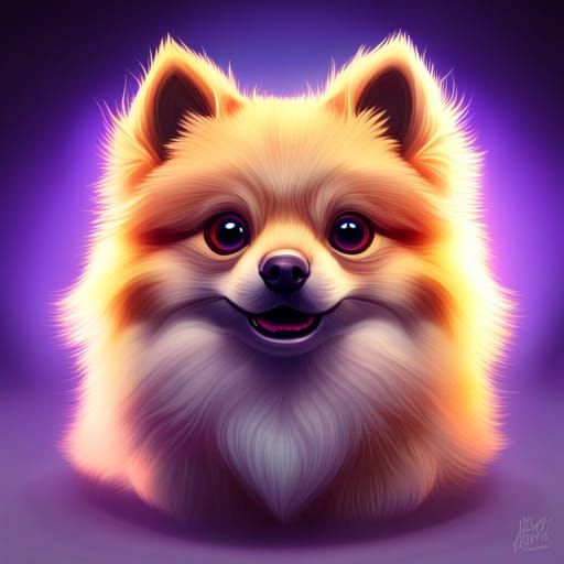 Fluffy Pomeranian Portrait in Dark Fantasy Style