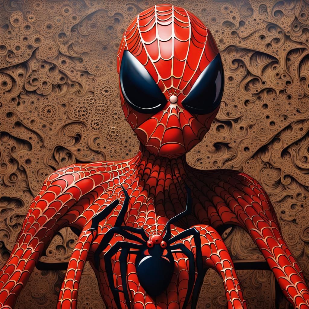 Grotesque Mr. Bean Spider-Man in Psychedelic Art