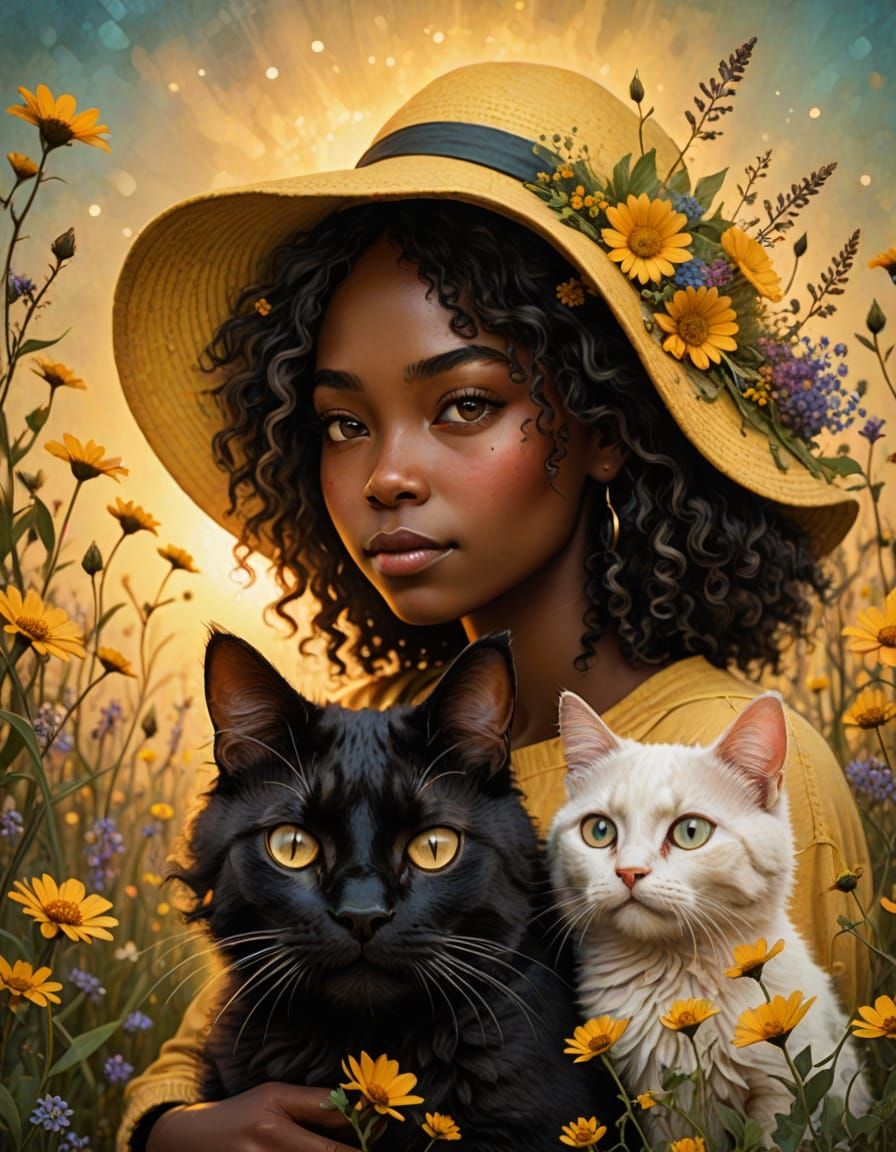 Enchanting Girl and Cat in Whimsical Hyper-Realistic Art