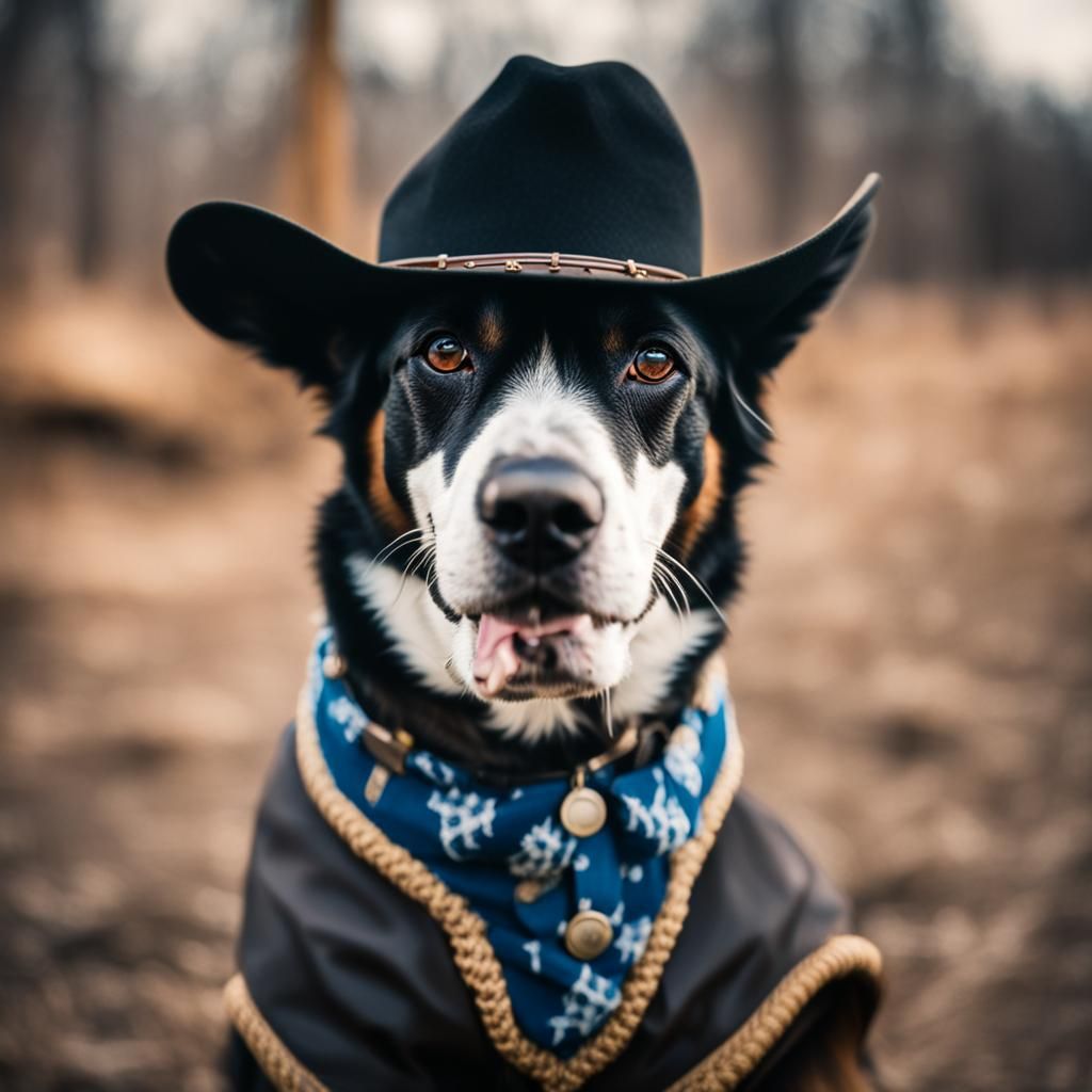 Anthro Cowboy Dog Portrait in Bokeh Style