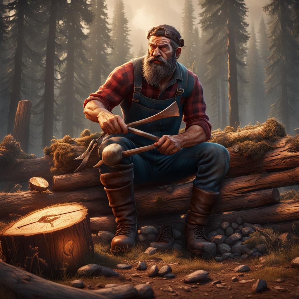 Lumberjack Chomping Stumps: Detailed Matte Painting
