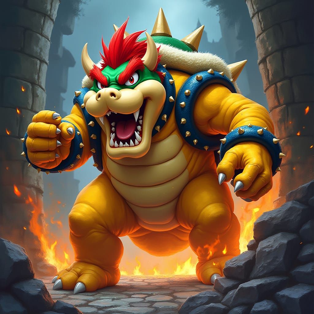 Mighty Bowser Rages in Gothic Castle