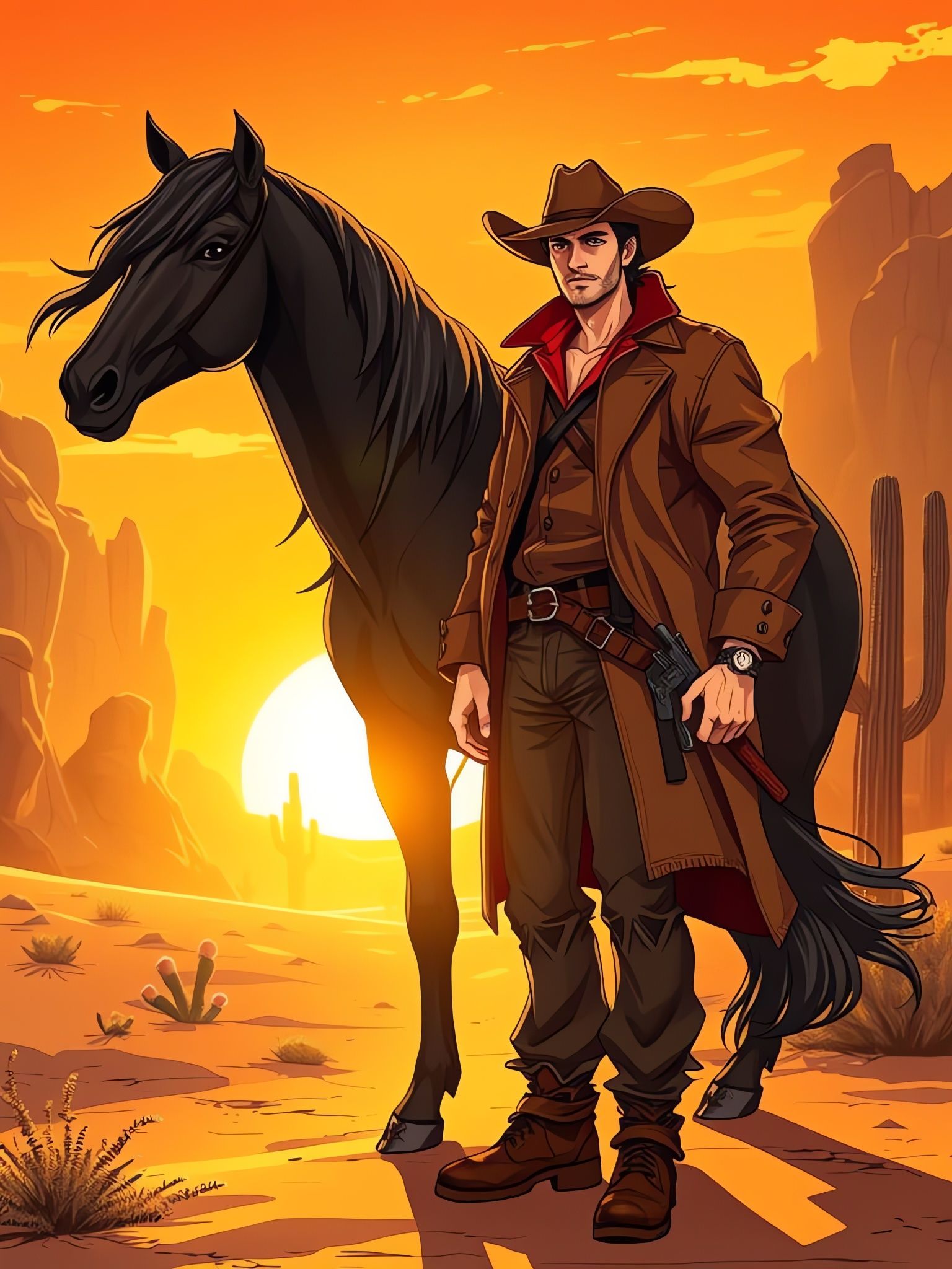 Rugged Cowboy Rides into Sunset