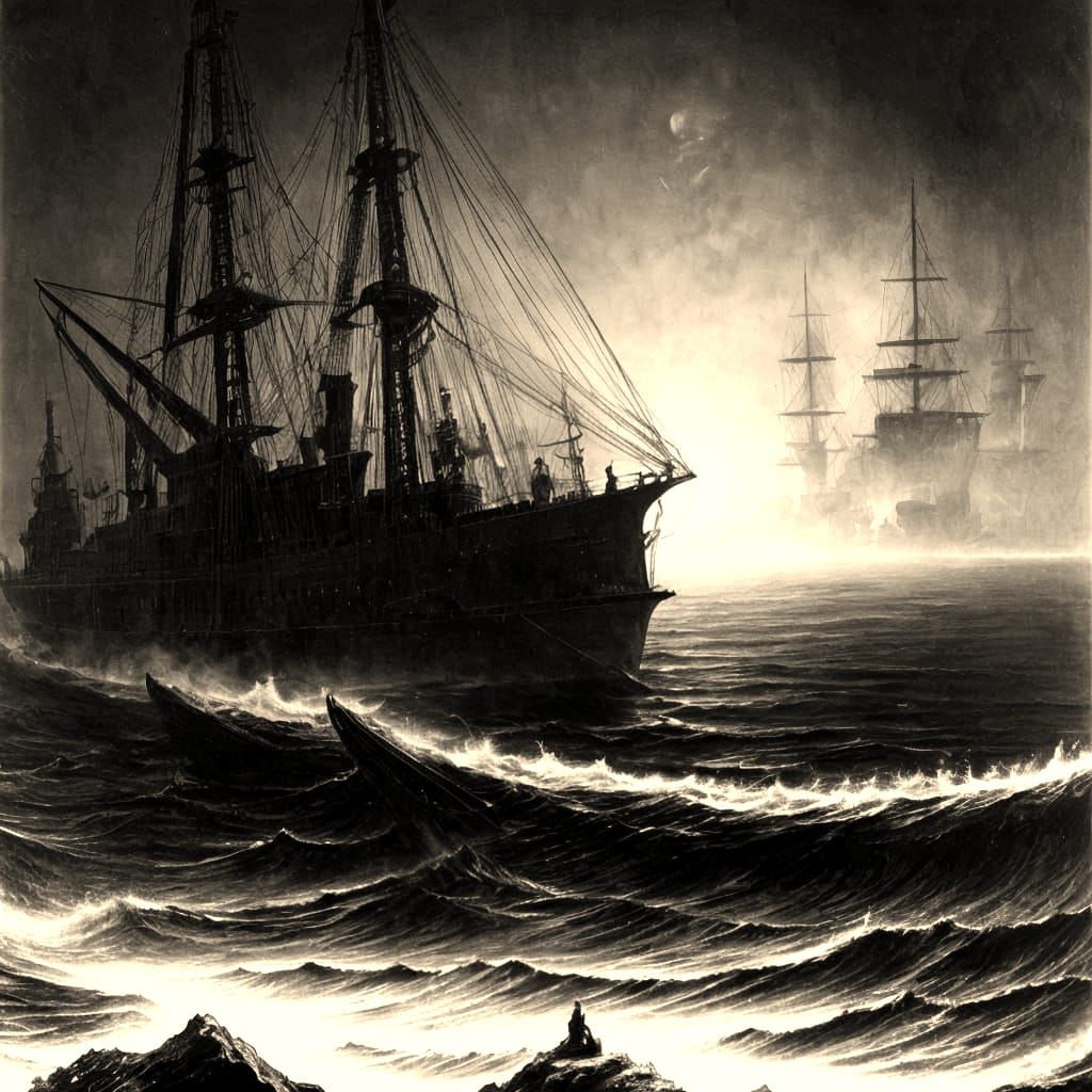 Surreal Ghost Ship in Dark Night