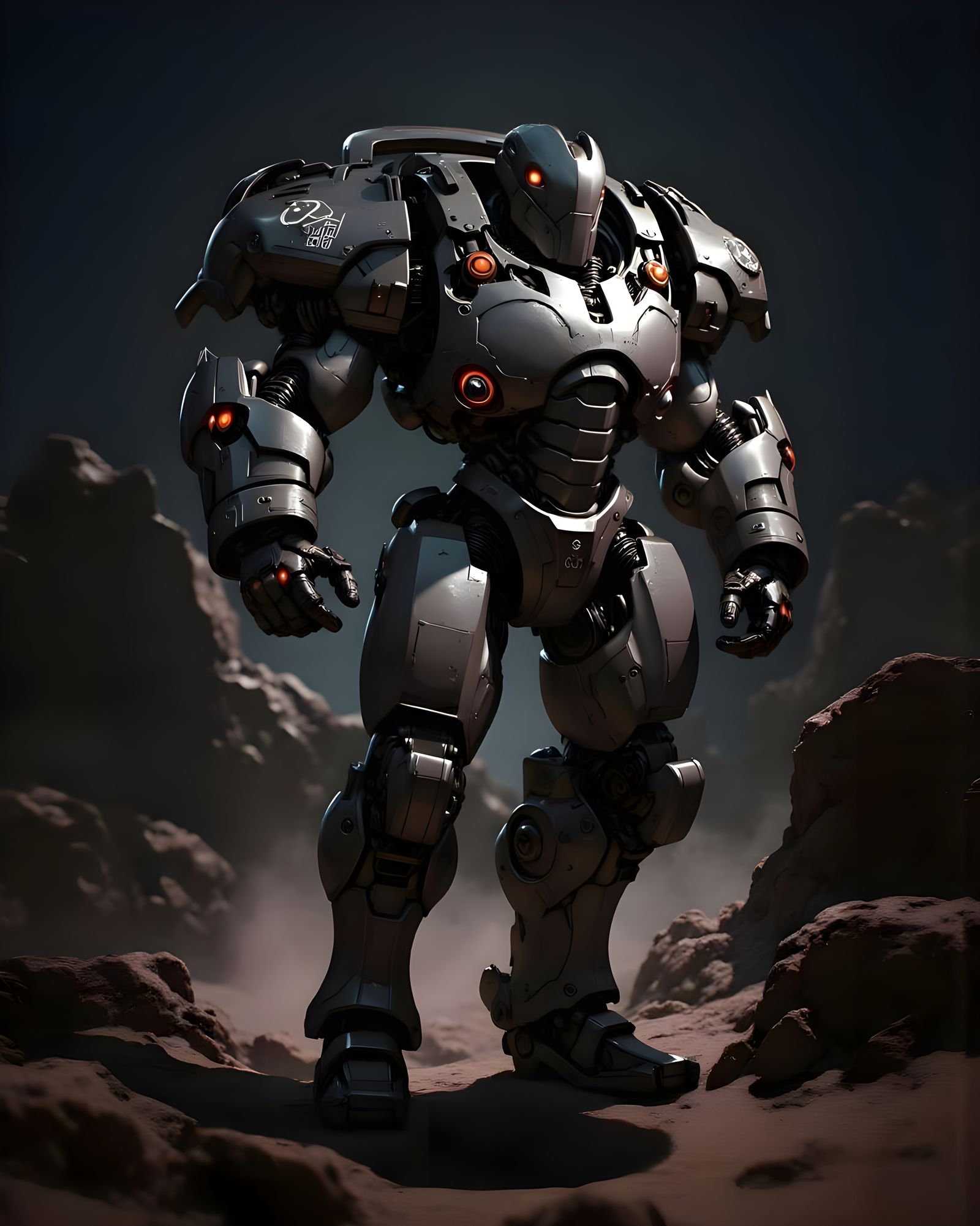 Neo-Cyberpunk Soldier in Powered Armor on Dusty Ground