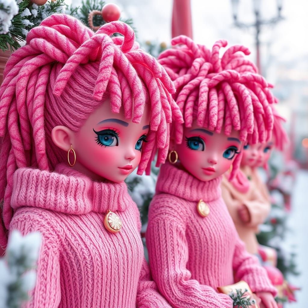 Festive Pink Creatures with Candy Hairstyles in 3D