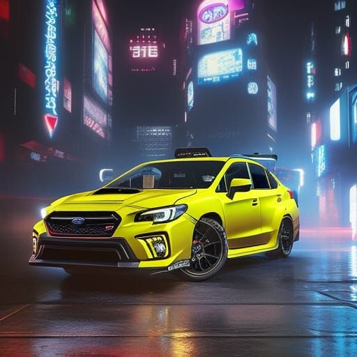 Subaru WRX in Cyberpunk 2099 Neon Cityscape