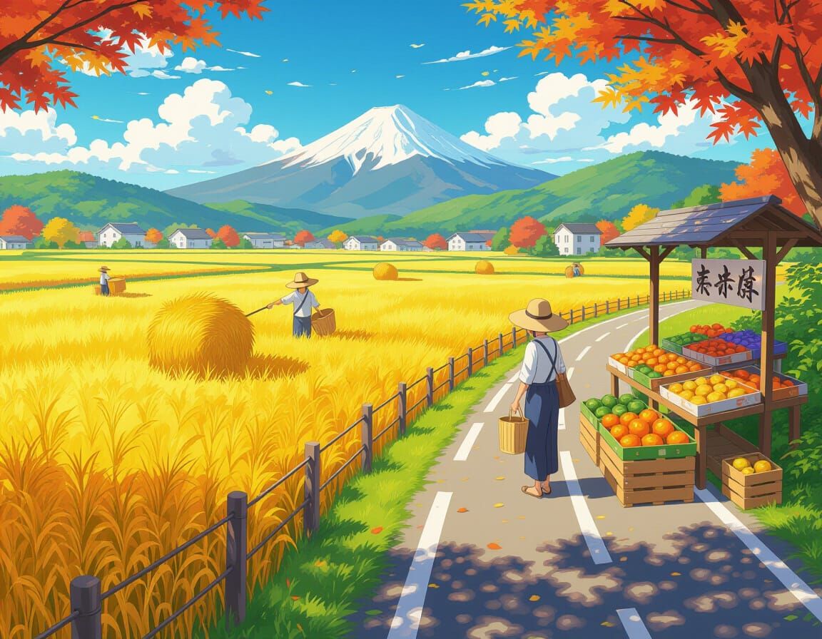 Autumn Harvest Festival in Japan as Anime Art