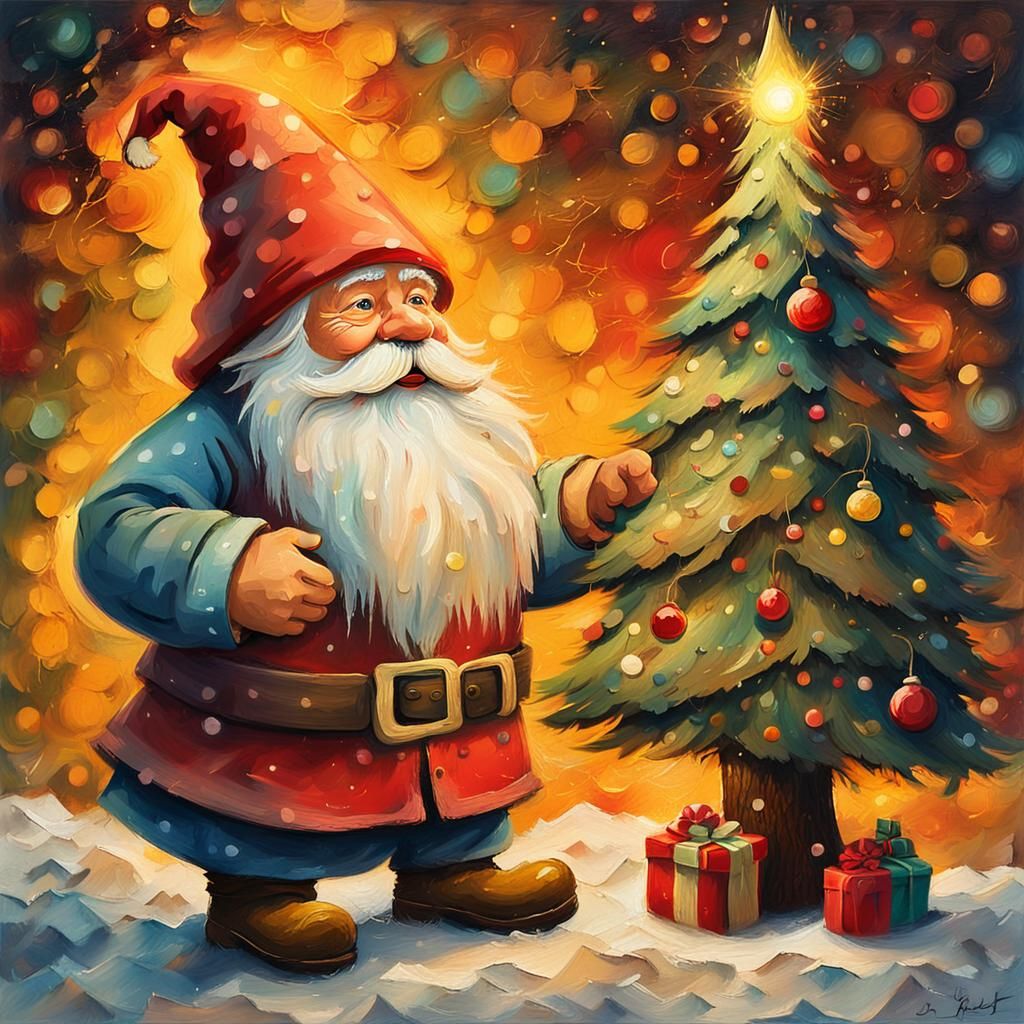 Christmas Gnome in Whimsical Folk Art Style