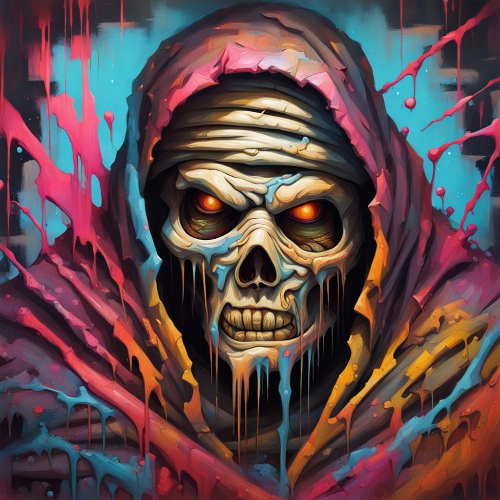 Mummy Lord Stitching Undead in Graffiti Art Style